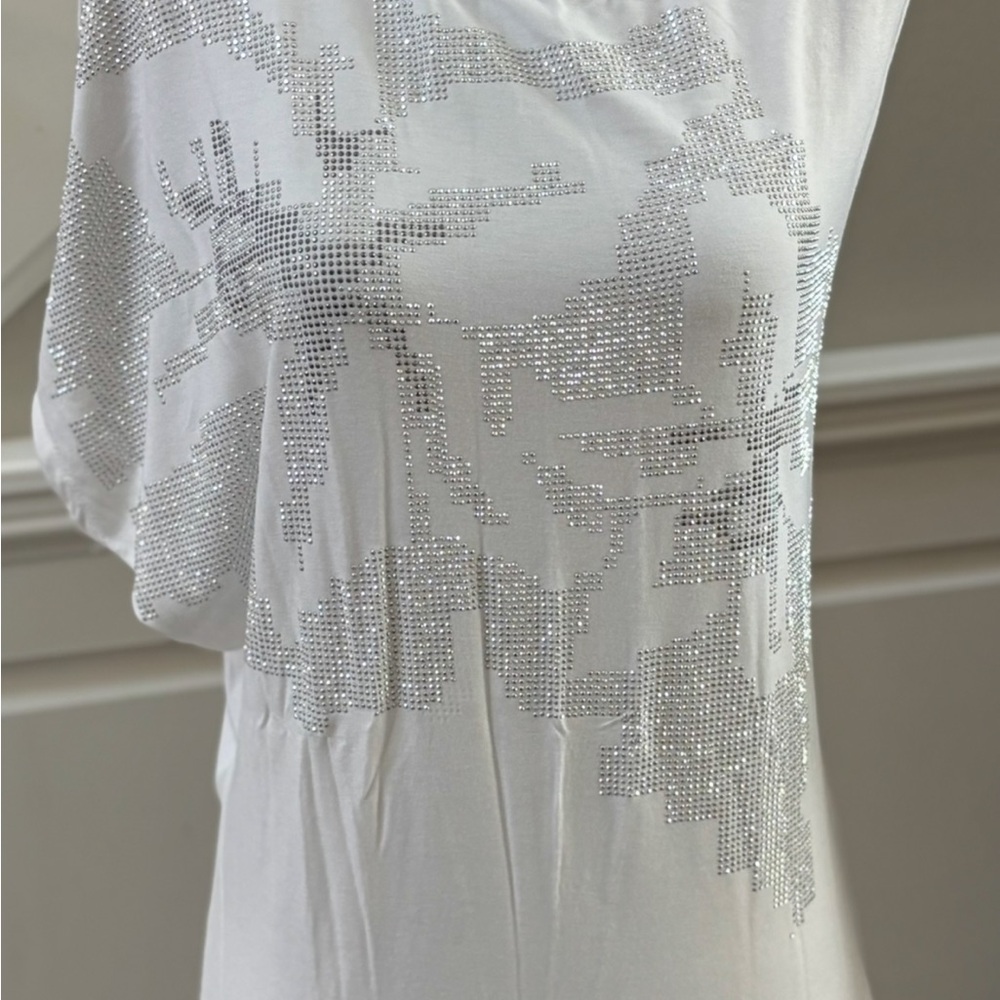 Cache White T-Shirt with Silver Embellishments/Rhinestones Sparkle-XS-NWT